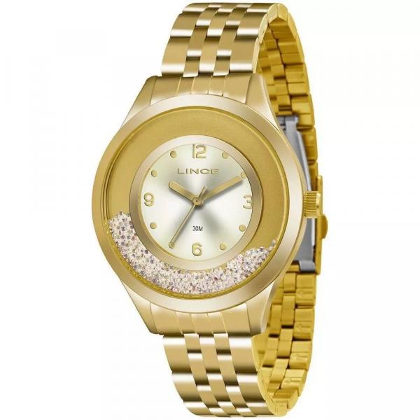 Relógio Feminino Dourado Strass Solto Lince LRG4348L C2KX