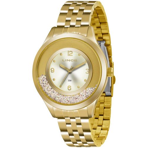 Relógio Feminino Dourado Strass Solto Lince LRG4348L C2KX