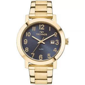 Relogio Feminino Dourado Technos Elegance Fundo Azul Numeros