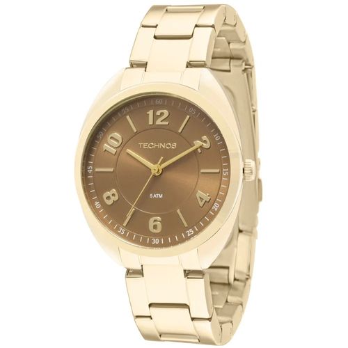 Relogio Feminino Dourado Technos Mostrador Marrom 2035mcf/4m