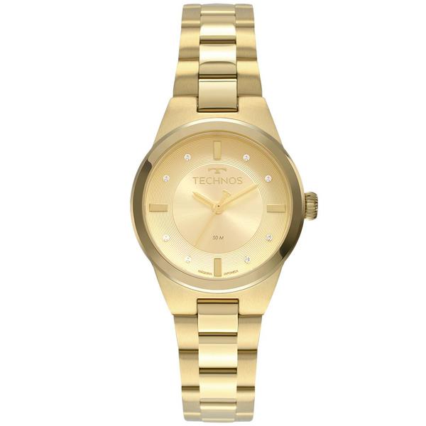 Relogio Feminino Dourado Technos Pequeno Com Pedras Original