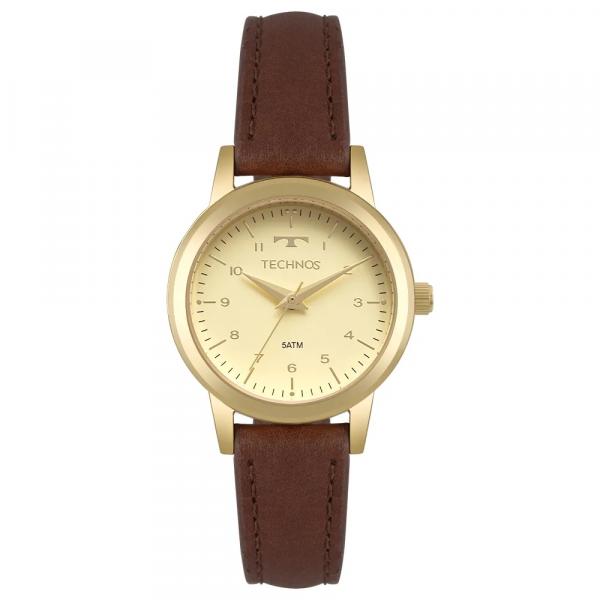 Relógio Feminino Dourado Technos Pulseira em Couro Pequeno