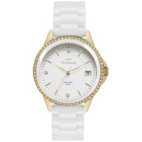 Relogio Feminino Dourado Technos Safira Pulseira de Cerâmica