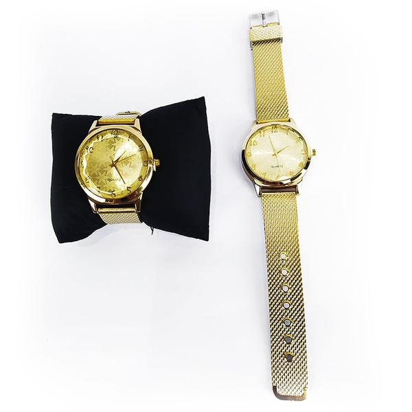 Relógio Feminino Efeito Metálico Quartz Dourado Snowflake