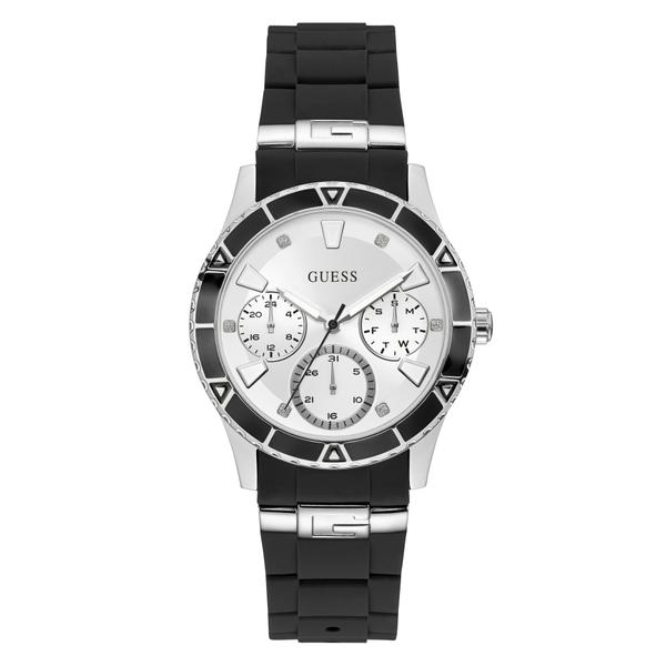 Relógio Feminino Esportivo Guess com Pulseira de Poliuretano Preto e Mostrador Prateado Degradê 92719L0GSNU1 Multifun