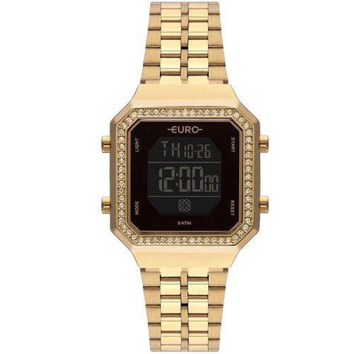 Relógio Feminino Euro Digital Dourado Pedras Eubjk032ab/4p