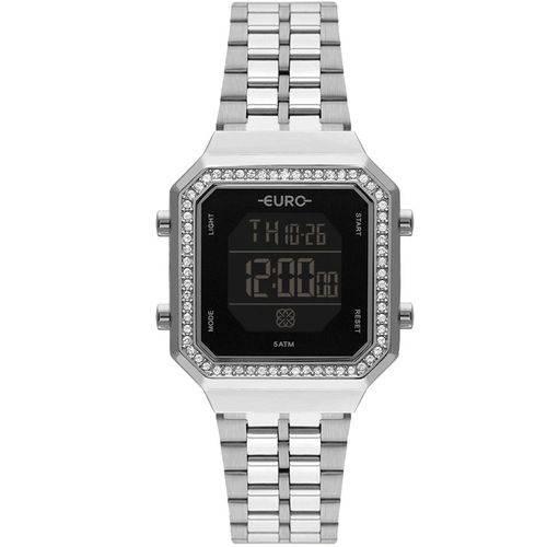 Relógio Feminino Euro Digital Prata Pedras Eubjk032ad/3p