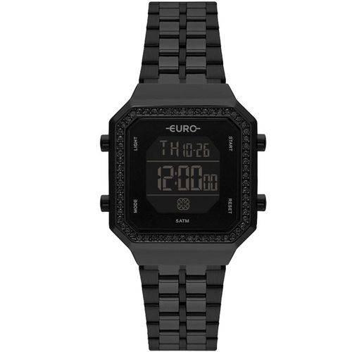 Relógio Feminino Euro Digital Preto Pedras Eubjk032ac/4p