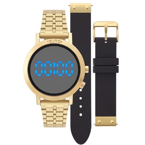 Relógio Feminino Fashion Fit Dourado Digital Troca Pulseira Euro