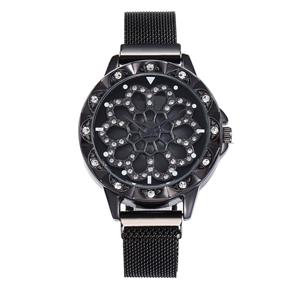 Relógio Feminino Fundo Giratório Pulseira Ímã Preto