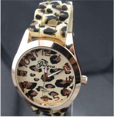 Relógio Feminino Geneva Casual Leopardo Silicone Quartzo