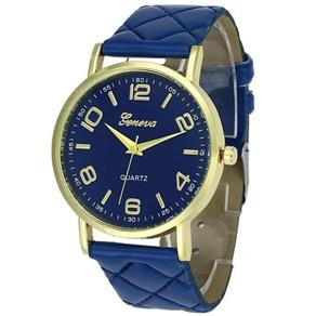 Relógio Feminino Geneva Dourado Pulseira Matelassê Azul