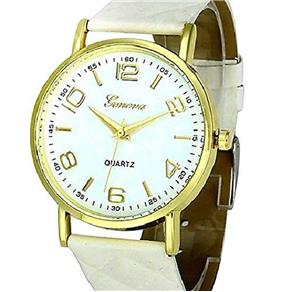 Relógio Feminino Geneva Dourado Pulseira Matelassê Branco