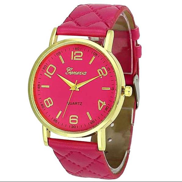 Relógio Feminino Geneva Dourado Pulseira Matelassê Pink