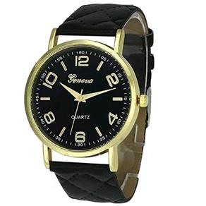 Relógio Feminino Geneva Dourado Pulseira Matelassê Preto