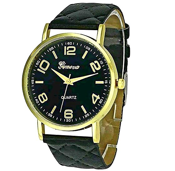 Relógio Feminino Geneva Dourado Pulseira Matelassê Preto