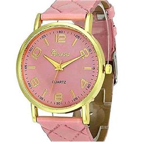 Relógio Feminino Geneva Dourado Pulseira Matelassê Rosa