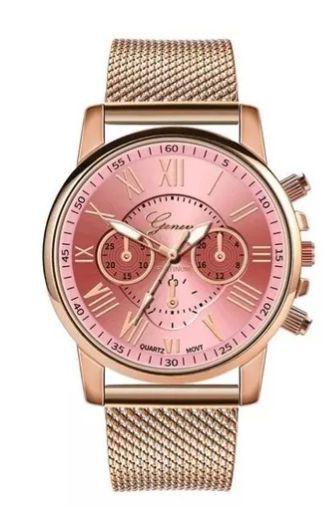 Relógio Feminino Geneva Quartzo Luxo Rosa