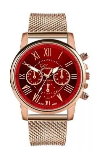 Relógio Feminino Geneva Quartzo Luxo Vermelho