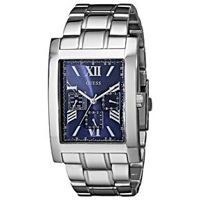 Relógio Feminino Guess Blue And Silver-Tone Masculine Dress Watch