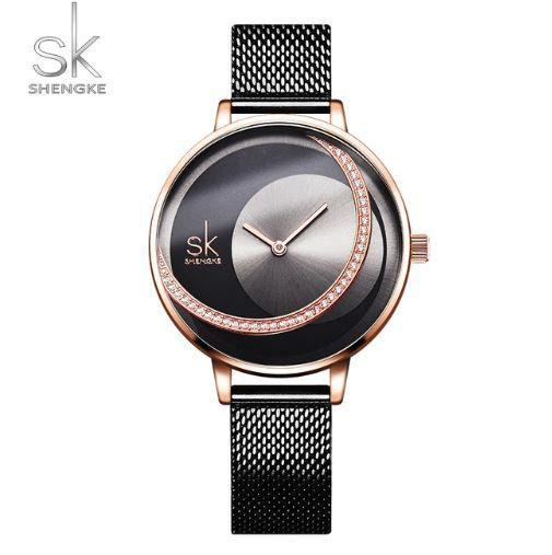 Relógio Feminino Inox Casual Pulseira Aço 30m - Preto Rose - Shengke