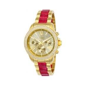 Relógio Feminino Invicta Modelo 24126 Angel - a Prova D` Água - Dourado/Pink Inserts