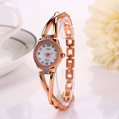 Relógio Feminino Jw Bracelete Redondo Dourado Strass