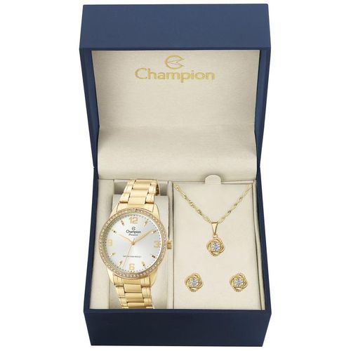Relógio Feminino Kit Brincos e Colar Champion Passion Cn27269w Dourado