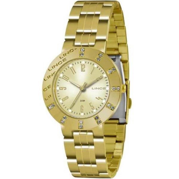 Relógio Feminino Lince Analógico LRG4318L K138 Aço Dourado com Cristais