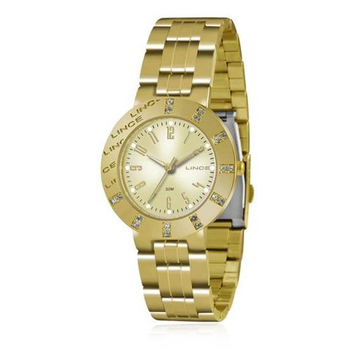 Relógio Feminino Lince Analógico LRG4318L K138 Aço Dourado com Cristais