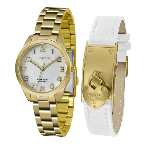 Relógio Feminino Lince Analógico LRG4459L KT76 Kit Pulseira em Couro Branco