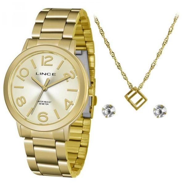 Relógio Feminino Lince Com Conjunto Dourado Lrgh087L Kv44C2Kx