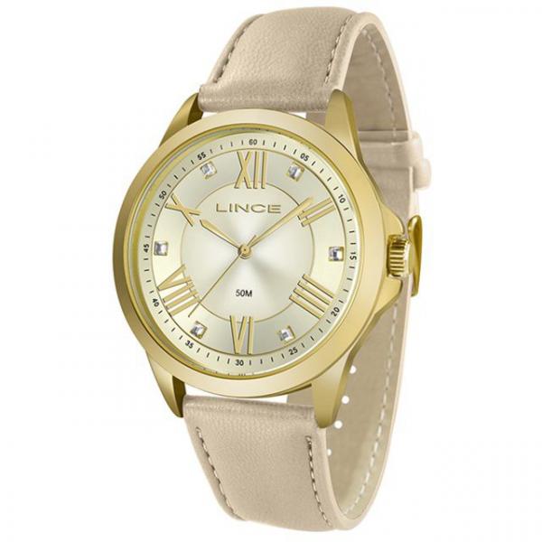 Relogio Feminino Lince Couro Dourado LRCJ046