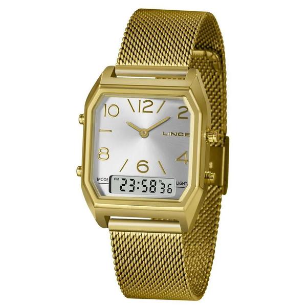 Relogio Feminino Lince Dourado Anadigi Pulseira de Telinha