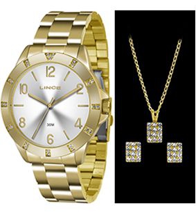 Relogio Feminino Lince Dourado Banhado LRG4367L-K187