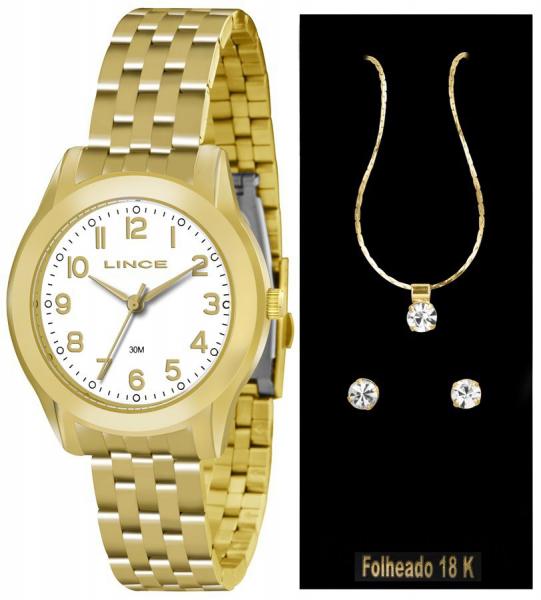 Relogio Feminino Lince Dourado Banhado Ouro LRG4313L-K129