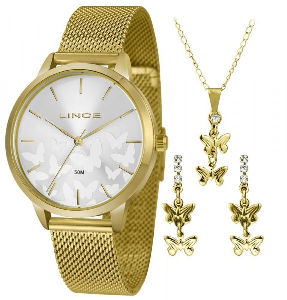 Relogio Feminino Lince Dourado Banhado Ouro Lrg4601l-kw02