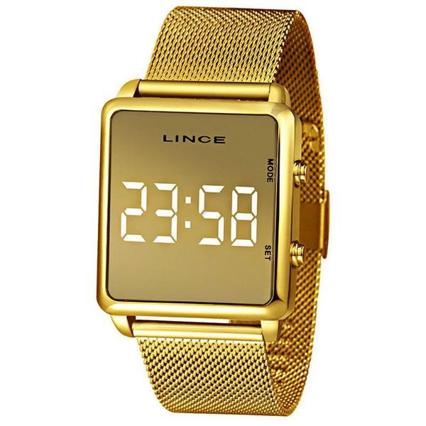 Relogio Feminino Lince Dourado Digital Quadrado Led Branco