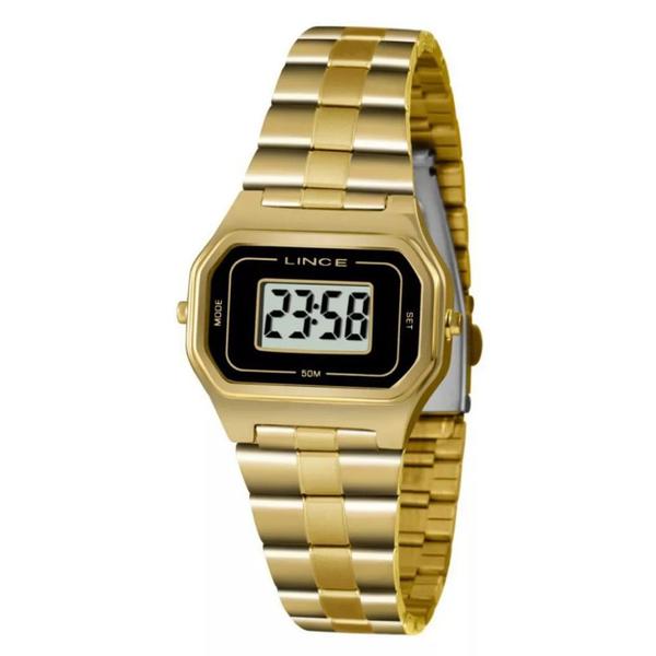 Relógio Feminino Lince Dourado Digital Quadrado Original+NF