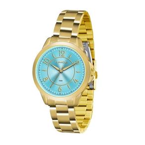 Relogio Feminino Lince Dourado Funco Azul KIT LRG45044L KU50