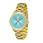 Relogio Feminino Lince Dourado Funco Azul KIT LRG45044L KU50