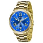 Relógio Feminino Lince Dourado Fundo Azul Lrgj046l-a3kx