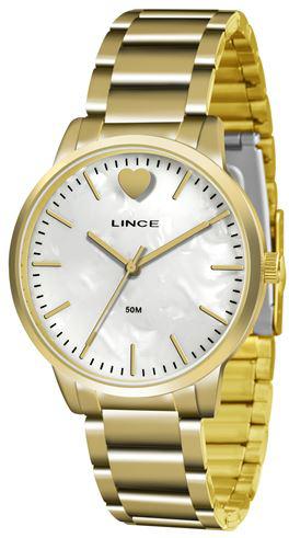 Relógio Feminino Lince Dourado Fundo Perolado Lrg611l-b1kx