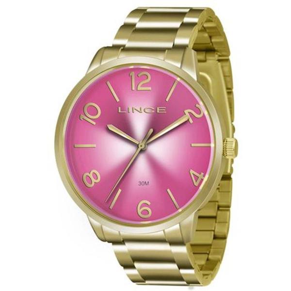 Relógio Feminino Lince Dourado Fundo Rosa Lrgj045l-r2kx