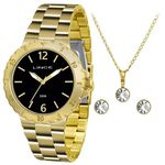 Relógio Feminino Lince Dourado Kit Semijóia Lrgh036lku01p2kx