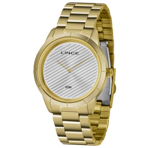 Relogio Feminino Lince Dourado Mostrador Prata Analogico +NF