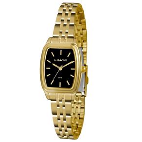 Relogio Feminino Lince Dourado Quadrado Fundo Preto