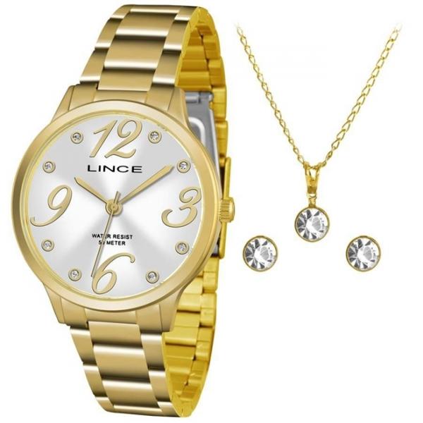 Relógio Feminino Lince Kit Colar e Par de Brincos LRGH074L KU44S2KX Dourado