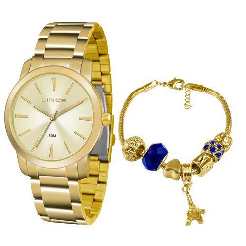 Relógio Feminino Lince Kit Dourado Folheado Lrg4506l Ku51
