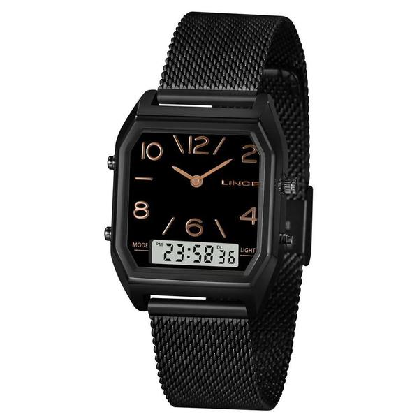 Relógio Feminino Lince Preto Anadigi Pulseira Mesh + NF